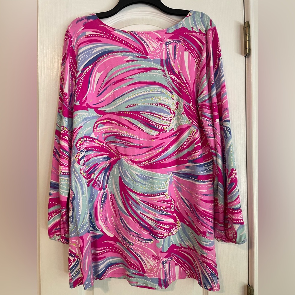 Lilly Pulitzer Gianna Tunic Pink and Blue Aqua Blouse - Picture 7 of 7